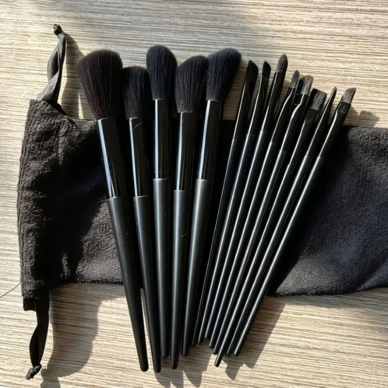 16-Piece Makeup Brush Set with Pouch & Sponges - Full Face Kit, Vegan Soft Bristles