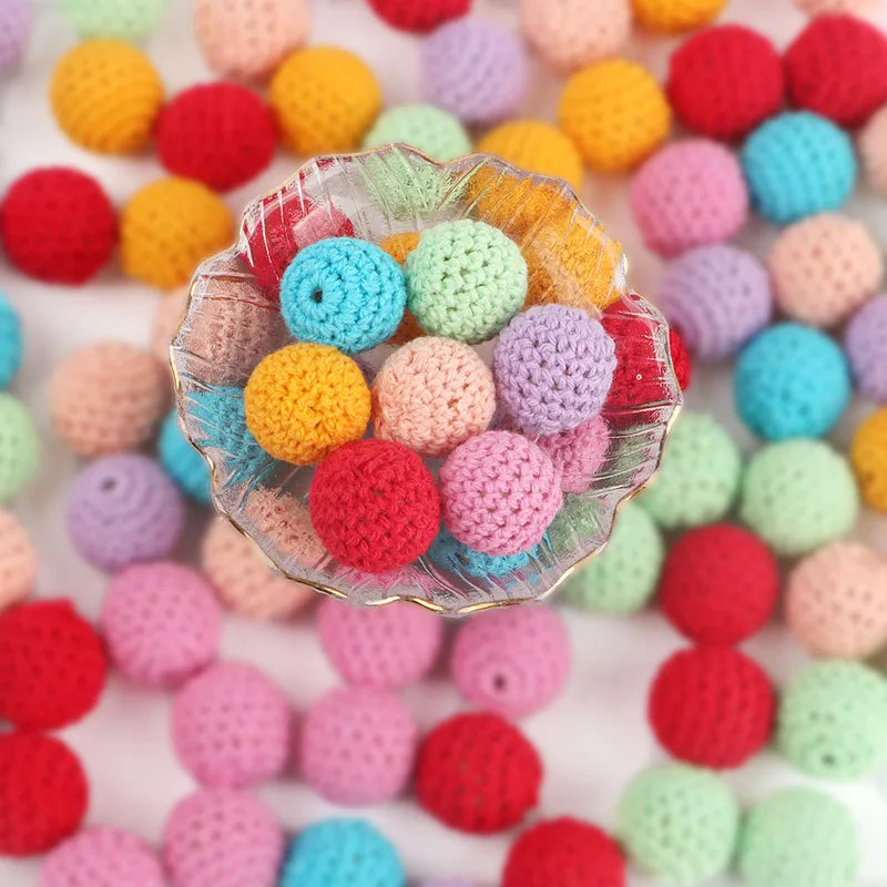 15pcs Round Knitted Yarn Beads for Jewelry Making Charms & Accessories