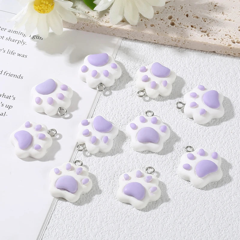10Pcs Cartoon Animal Paw Pendant Charms Resin Jewelry Making Supplies