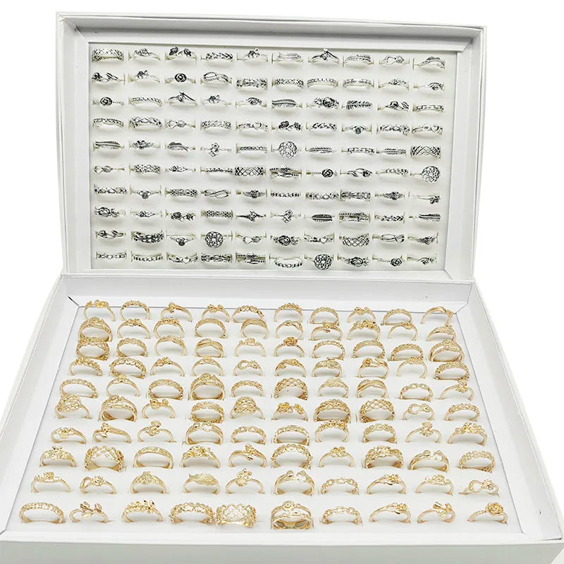 Set of 30 Antique Style Silver Finish Finger Rings for Women Mix Styles Gift Party