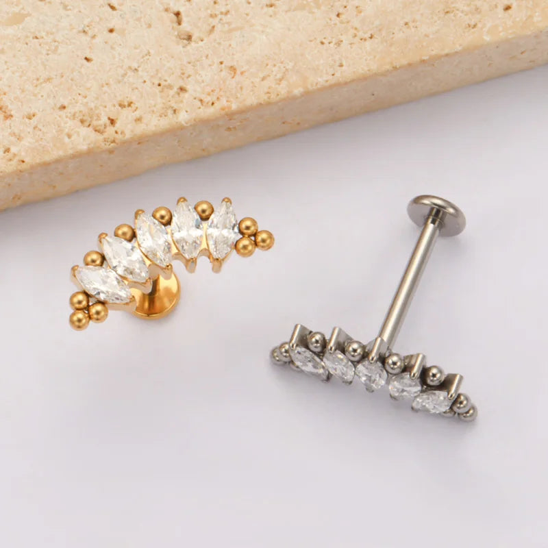 Titanium Beads Marquise Lotus Cartilage Earring Lip Piercing Body Jewelry