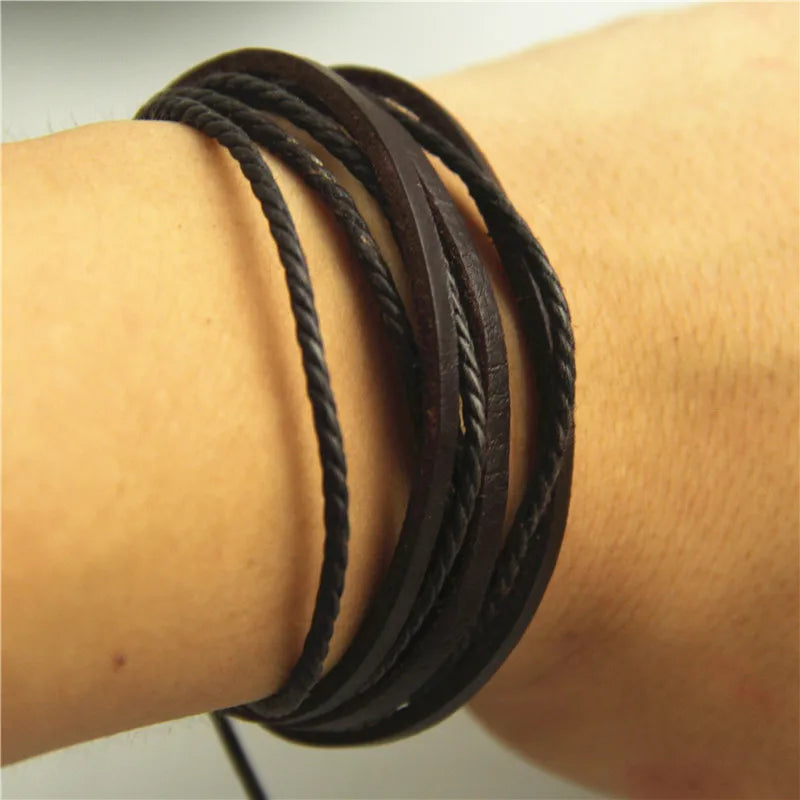 Multilayer Leather Braided Rope Wristband - Handwoven Men & Women Jewelry