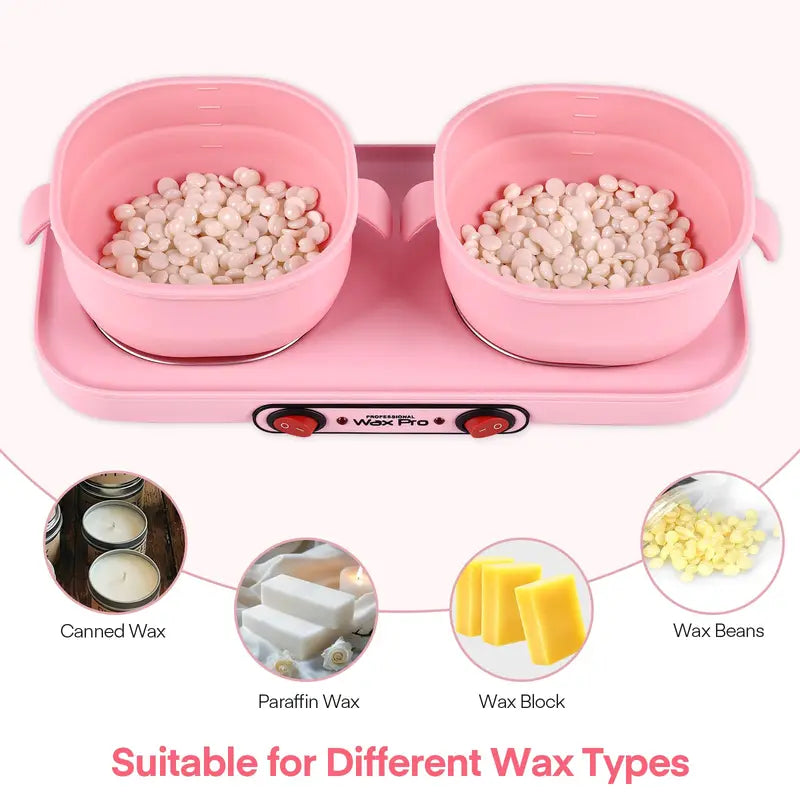 Double Wax Warmer for Hair Removal - Portable Home Salon Kit for Body and Face