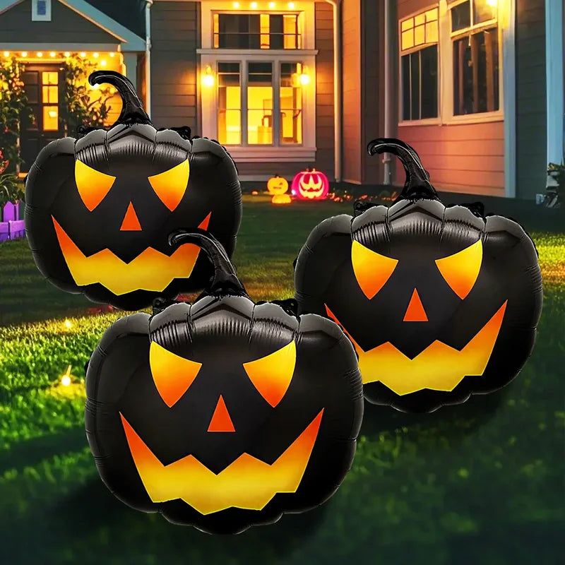 3pcs Black Pumpkin Head Balloons Halloween Horror Theme Decorations