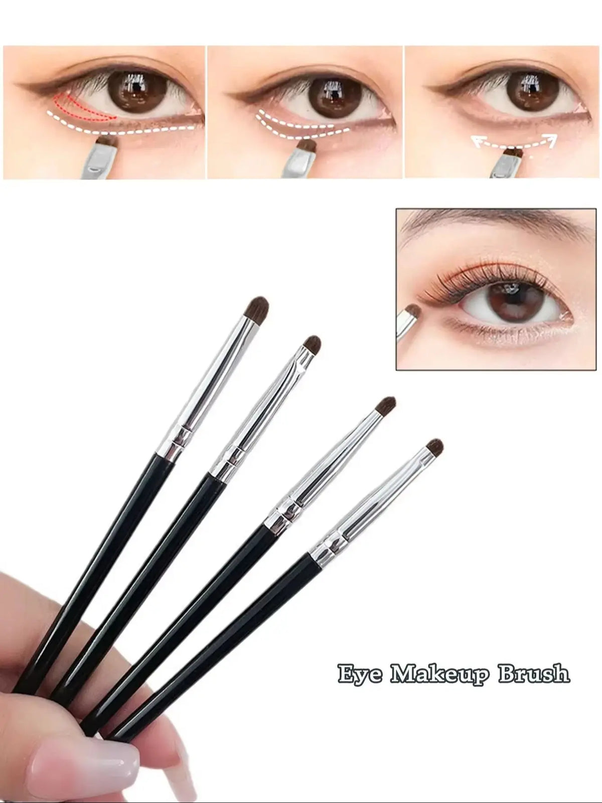 4-Piece Eyeshadow Brush Set - Horsehair, Precise Blending, Eyeliner & Concealer
