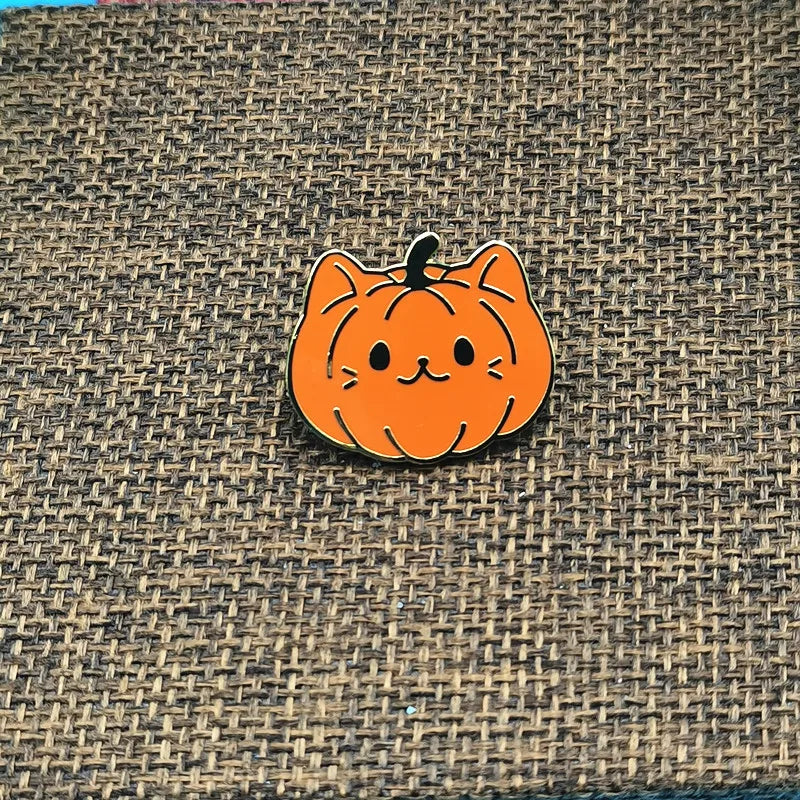 Halloween Pumpkin Cat Enamel Brooch Pin Cartoon Jewelry Women Men Accessories