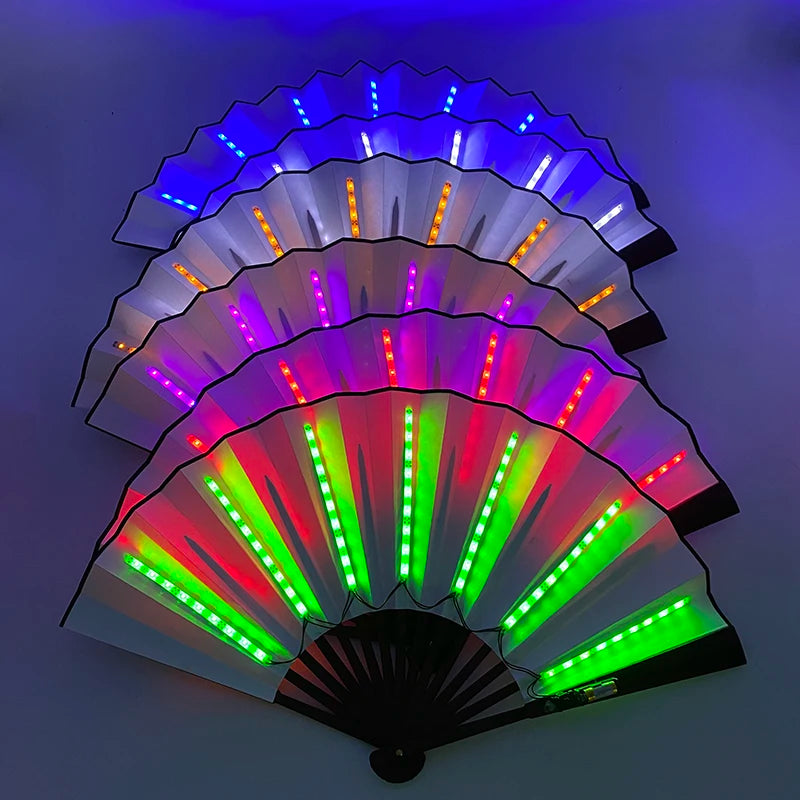LED Neon Fan Light for Parties Raves Halloween Weddings - Multi-Color Folding Hand Fan