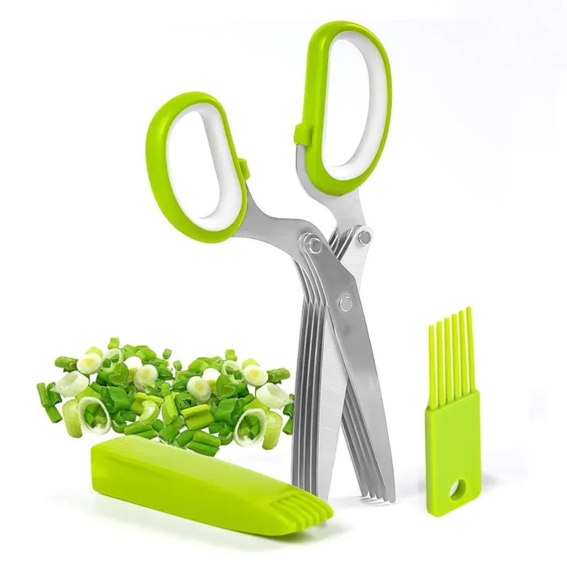 Herb Scissors Stainless Steel 5-Blade Kitchen Shears with Cover - Multipurpose Vegetable Cutter