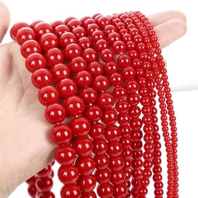 6/8/10mm Red Coral Crystal Beads for Jewelry Making DIY Bracelets & Necklaces