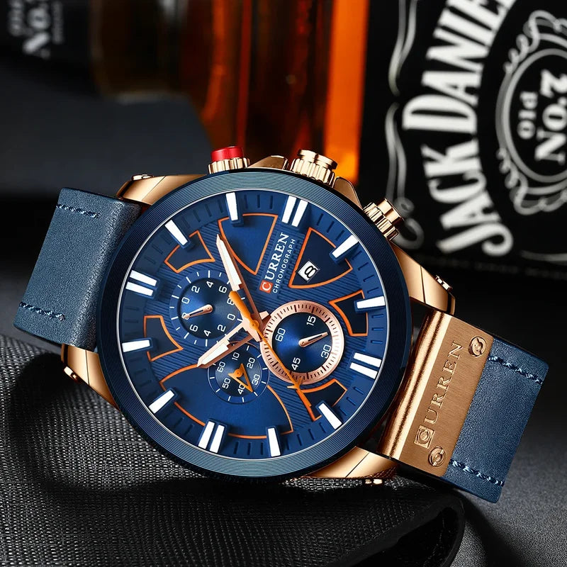Men's Business Leather Strap Watch - Waterproof Chronograph, Luminous Dial