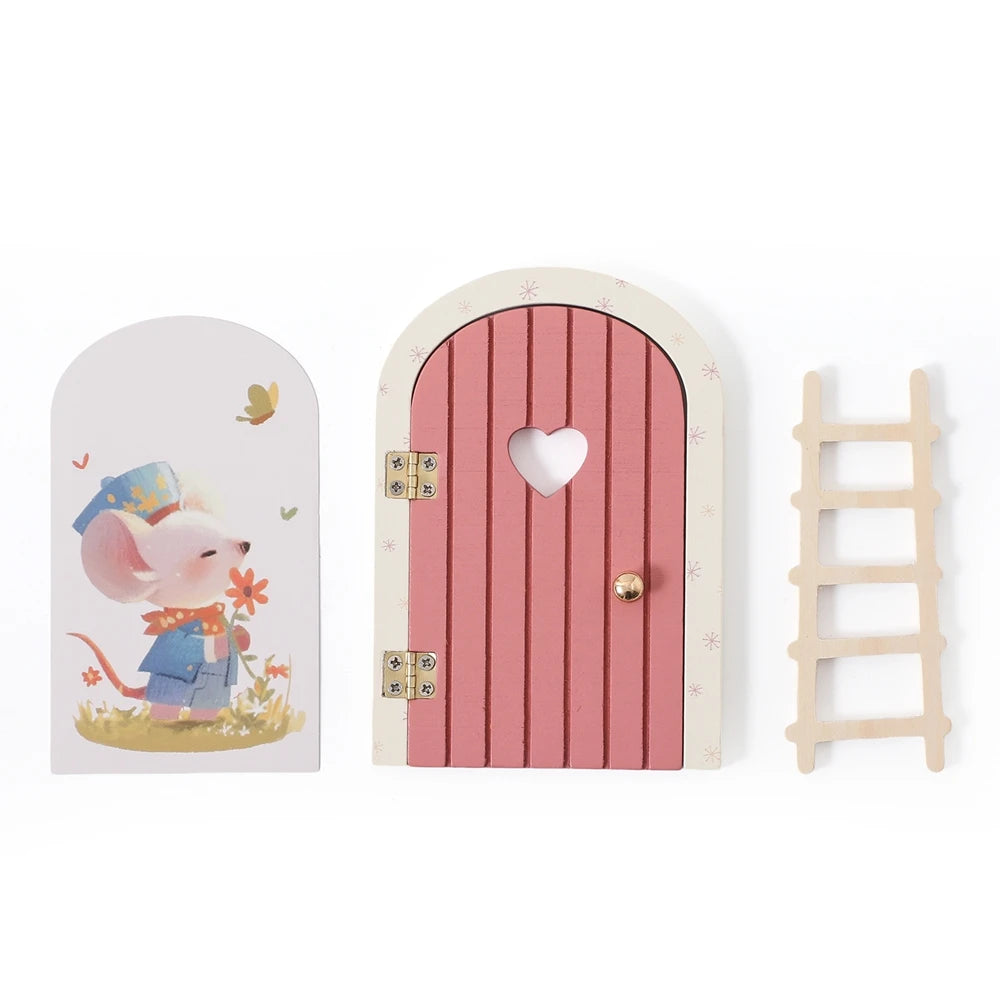 Mini Fairy Door Set with Ladder & Sign for Dollhouse Decor Whimsical Garden Accessory