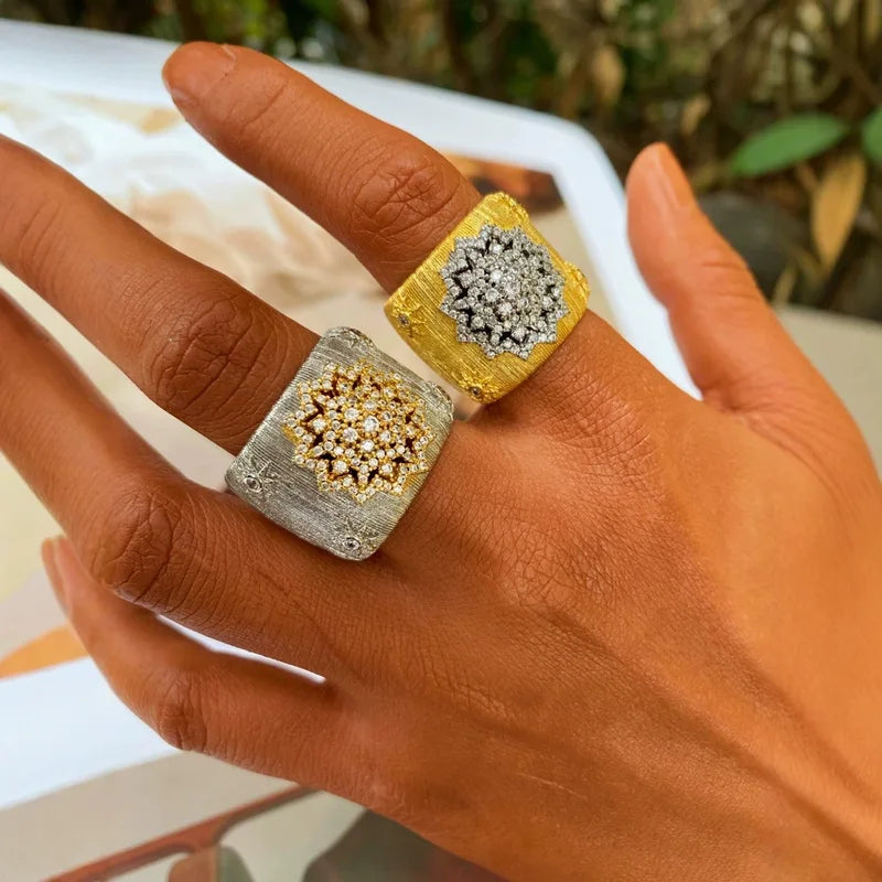 European and American Retro Copper Gold-Plated Zirconia Jewelry Ring and Bangles Set