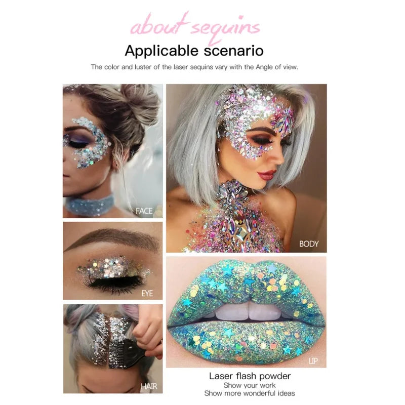 Multipurpose Body & Hair Glitter Gel - Waterproof Sparkling Sequin Makeup Decoration