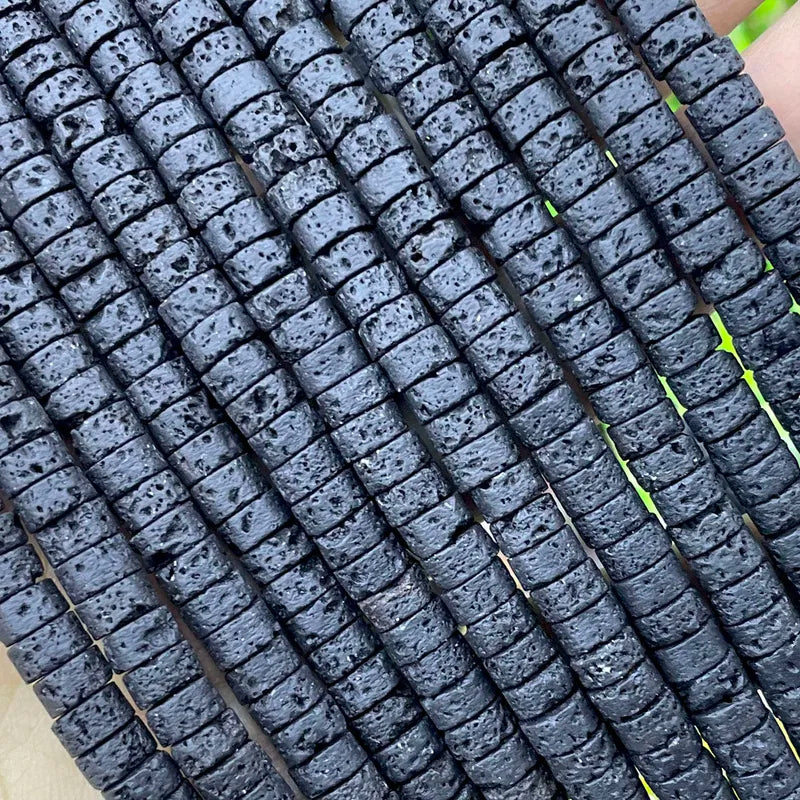 Natural Stone Lava Beads for Jewelry Making - Black Volcanic Cylinder & Round Spacers