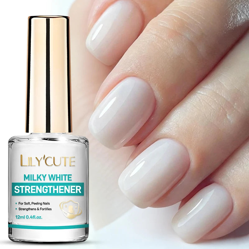 Milky White Nail Strengthener Polish - Long Lasting, Quick Dry, No Lamp Needed