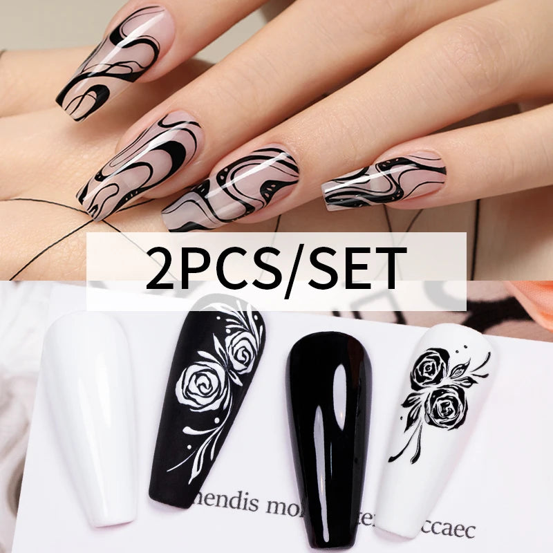 No Wipe Nail Painting Gel Set - White & Black UV LED Long Lasting 5g