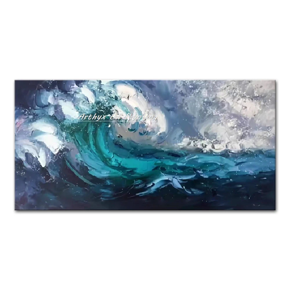 Handpainted 3D Sea Wave Oil Painting on Canvas Modern Abstract Wall Art for Home Decor