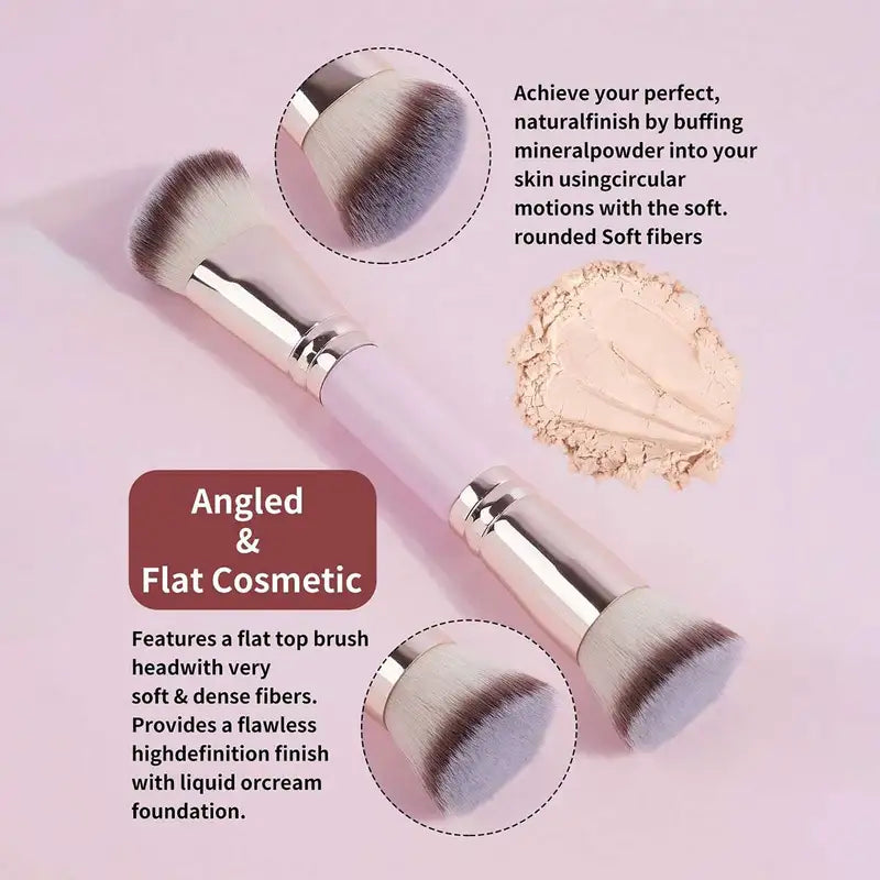 4-Piece Makeup Brush Set with Case - Dual-Ended Foundation, Blush, Eyeshadow Brushes for Beginners & Travel