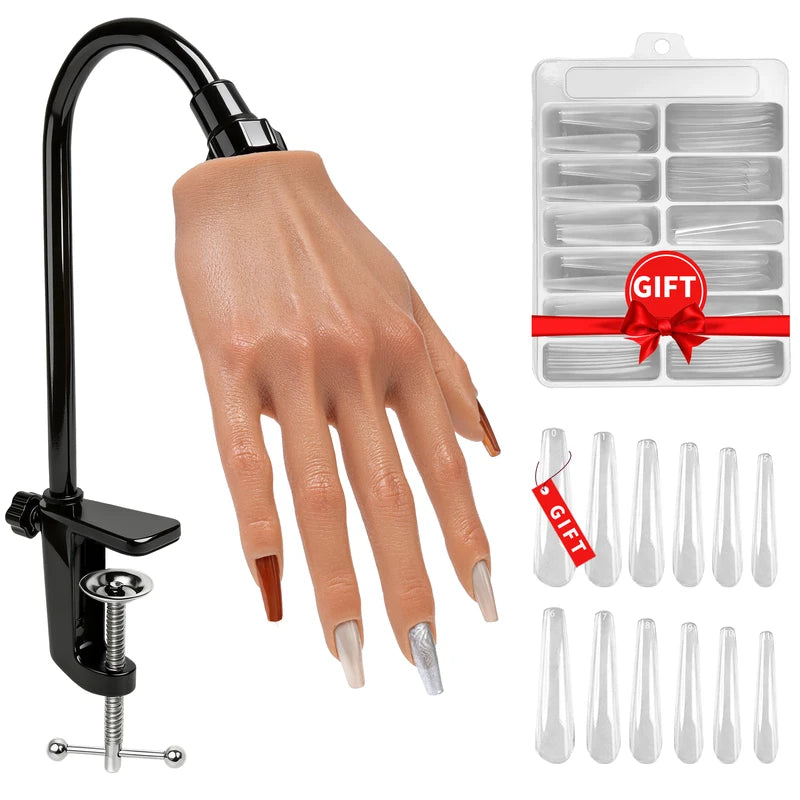Practice Hand for Acrylic Nails - Silicone Flexible Reusable Nail Training Tool