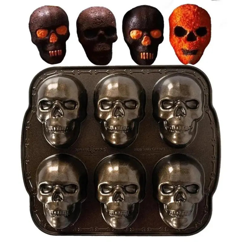 3D Skull Baking Mold Aluminum Halloween Cake Pan - Realistic Design for Spooky Treats