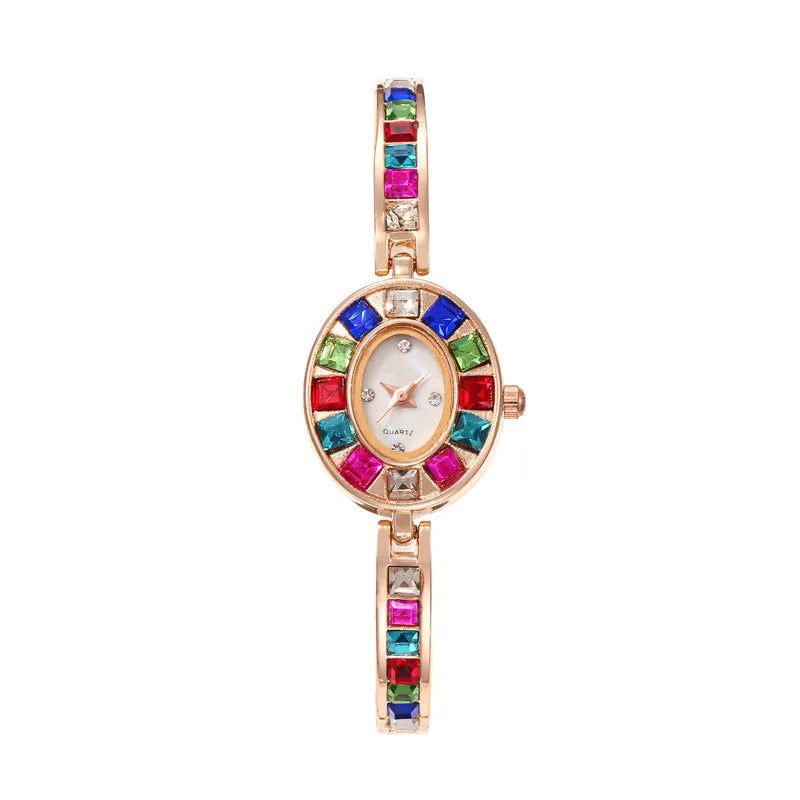 Women's Quartz Watch with Colorful Diamond Bracelet - Elegant & Fashionable