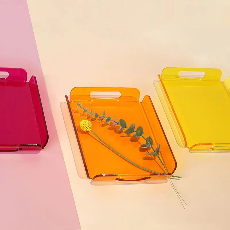 Acrylic Serving Tray with Handles for Food Drink Cosmetics Spill-Proof Organizer