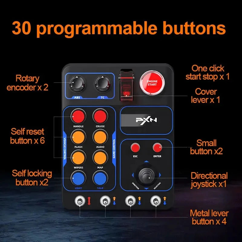 Sim Racing Control Box with Programmable Buttons RGB Lighting for PC Racing Games