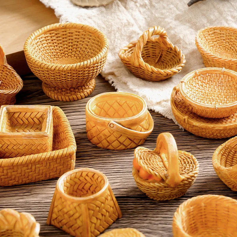 Mini Simulated Rattan Basket Dollhouse Food & Decor Accessory - Creative Craft