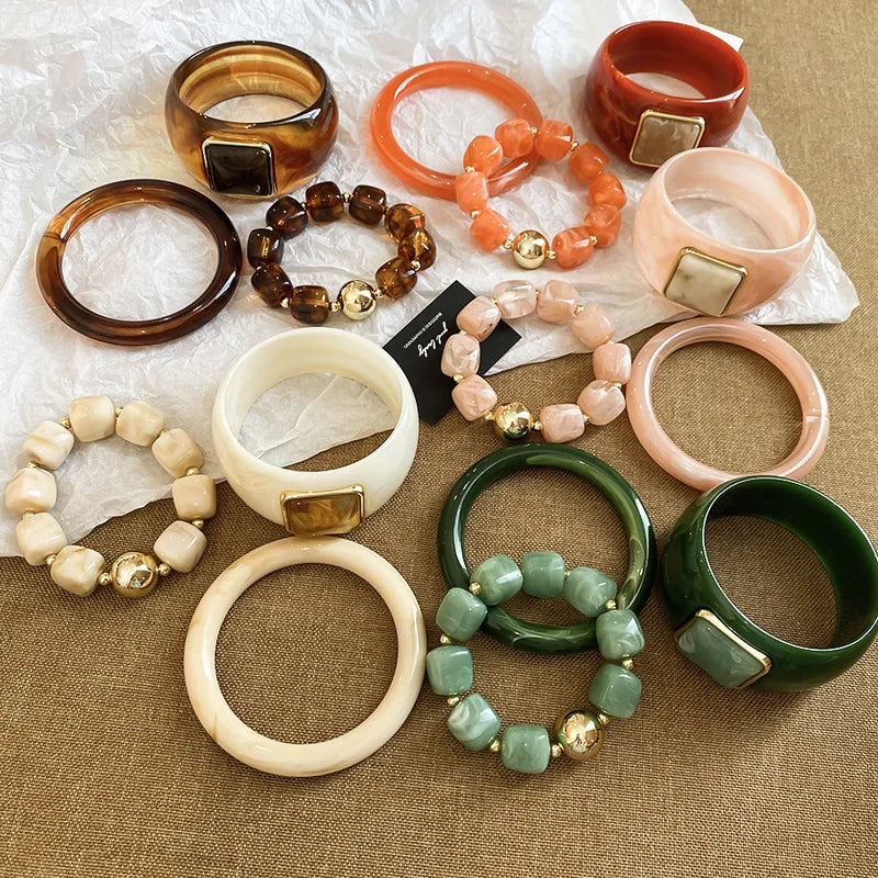 Vintage Resin Wide Bangles Set for Women Men Boho Chunky Wrist Jewelry