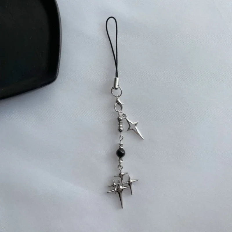 Gothic Phone Charm Necklace with Cross and Star - Handmade Y2K Neo Gothic Accessory