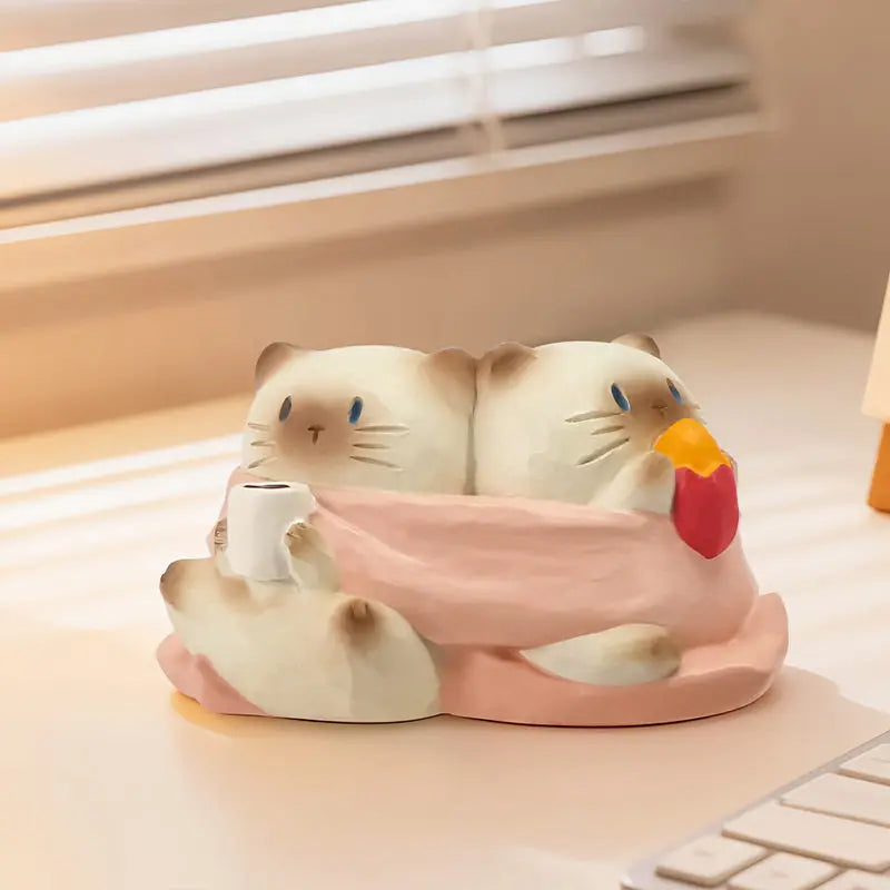 Cute Siamese Cat Desk Decoration - Creative Office Toy & Gift Set