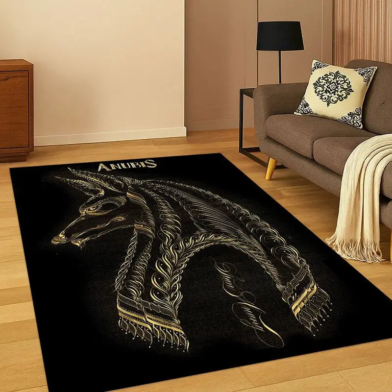 Egyptian Anubis Pharaoh Cartoon Area Rug - Non-Slip Home Decor Carpet