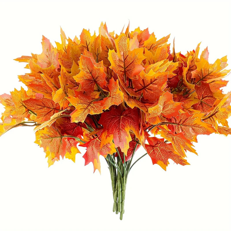 Artificial Autumn Maple Leaves 10Pcs Fall Leaf Stems for Thanksgiving & Halloween Decor