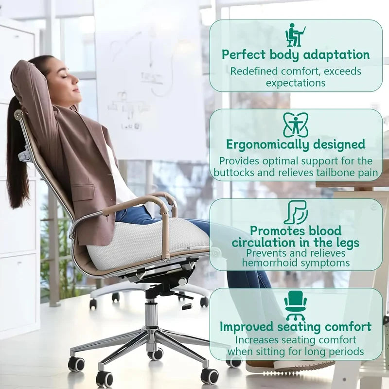 Orthopedic Memory Foam Seat Cushion for Tailbone Sciatica Back Pain Relief - Prostate Support, Comfort for Chair or Car