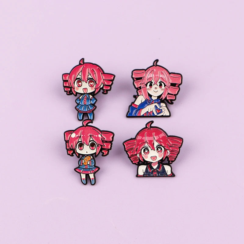 Cute Anime Girl Enamel Pin Set - Cartoon Pink Hair Badge Brooch Jewelry