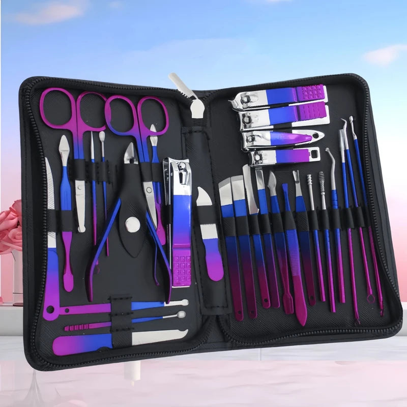 Professional Stainless Steel Manicure & Pedicure Kit with Travel Case - 9-18 Tools