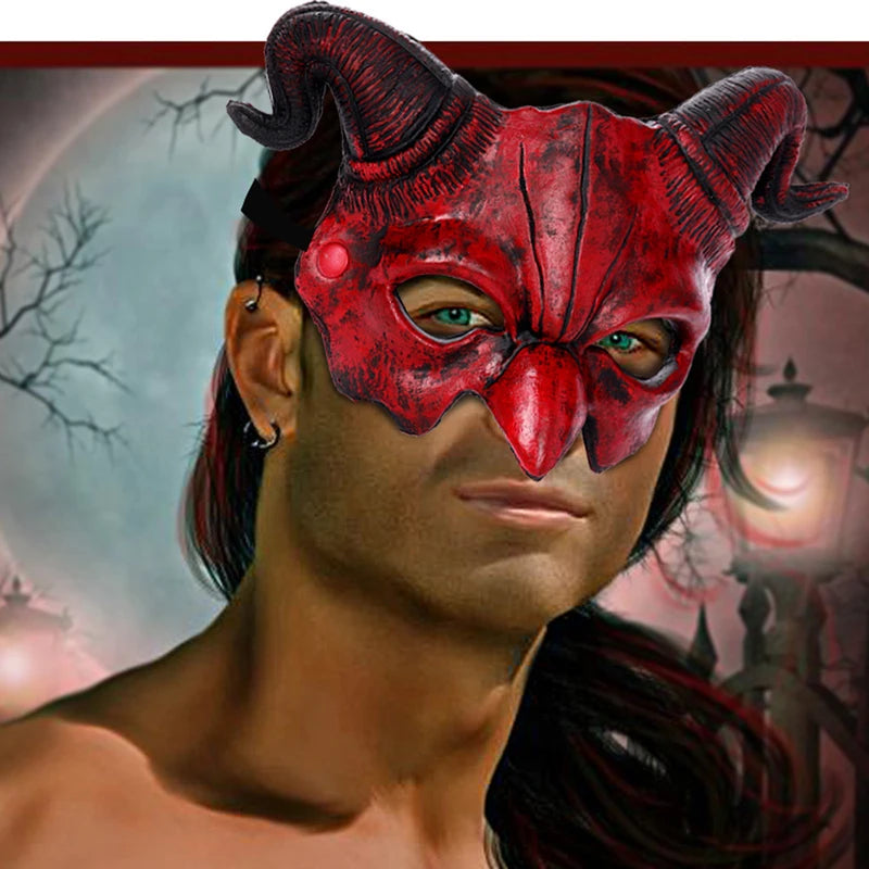 Realistic Sheep-Horned Devil Mask for Halloween Costume Cosplay - Half Face Design