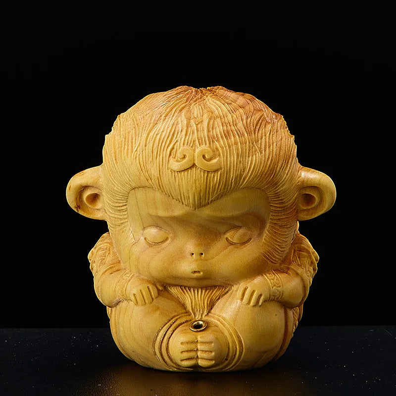 Mini Monkey King Wood Sculpture - Feng Shui Lucky Incense Holder for Home Decor