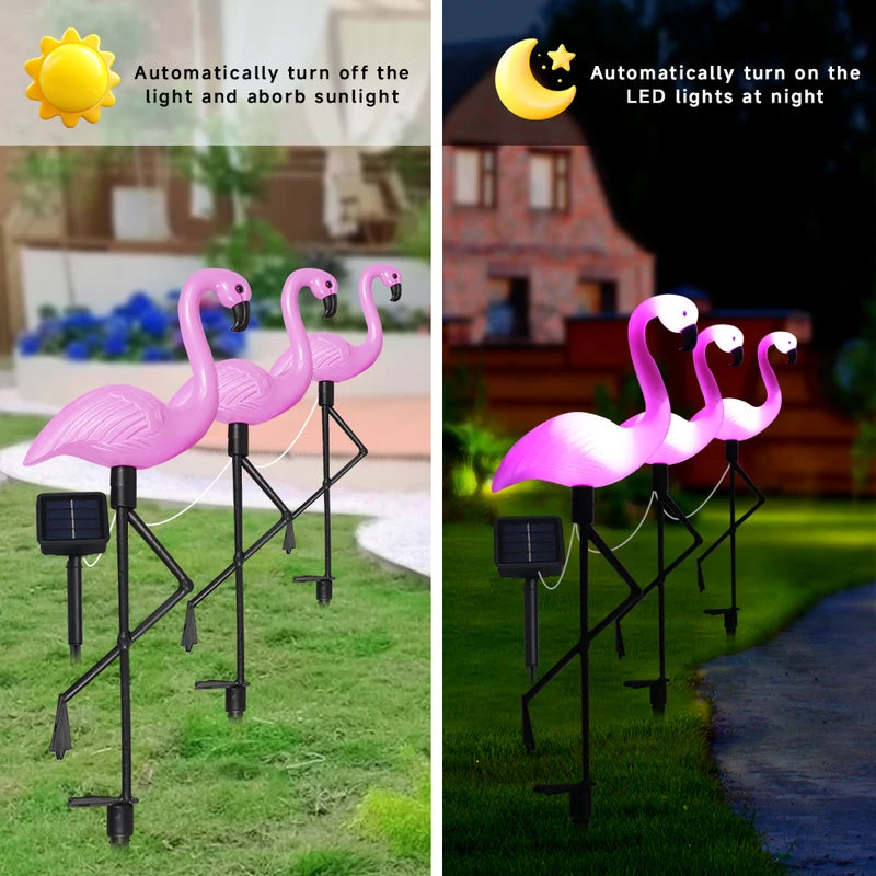 Outdoor Solar Flamingo Pathway Lights 3-Pack - Waterproof Lawn Decor for Garden Yard Landscape