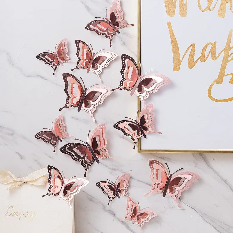 12pcs 3D Butterfly Wall Stickers Self-Adhesive Hollow Decor for Walls