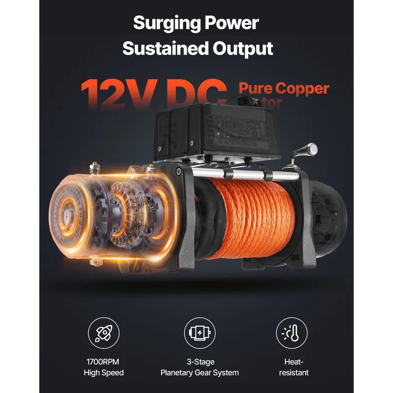 12,000 lbs Wireless Electric Winch for Off-Road Vehicles with Synthetic Rope