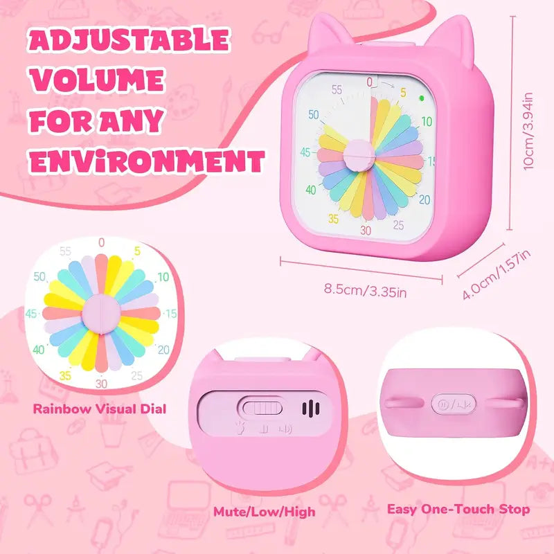 Kids Visual Timer 60-Minute Countdown Clock Silent Toddler Study Clock Rainbow Disk