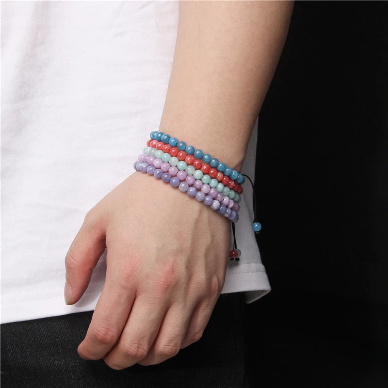 Natural Stone Beads Adjustable Rope Bracelet for Women and Men