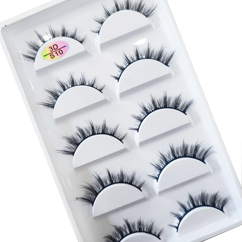 False Eyelashes 5 Pairs Natural 3D Mink Faux Cils Makeup Tools - Multiple Colors