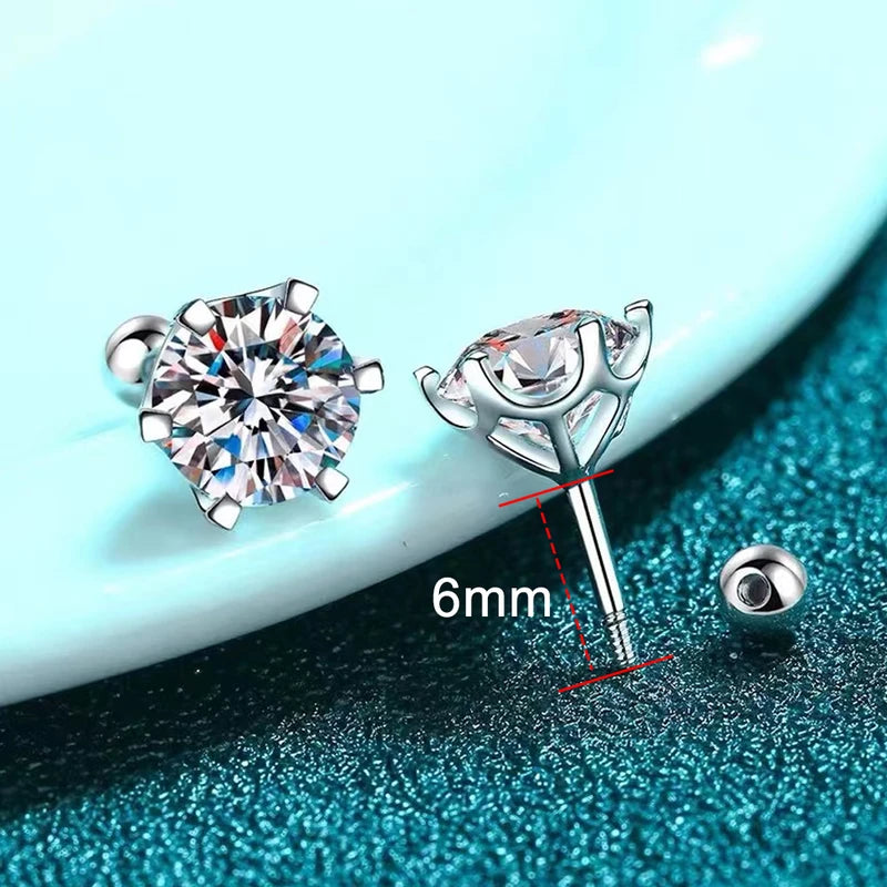 Sterling Silver Moissanite Stud Earrings 18K White Gold Plated D VVS1 Round Cut Lab Diamond