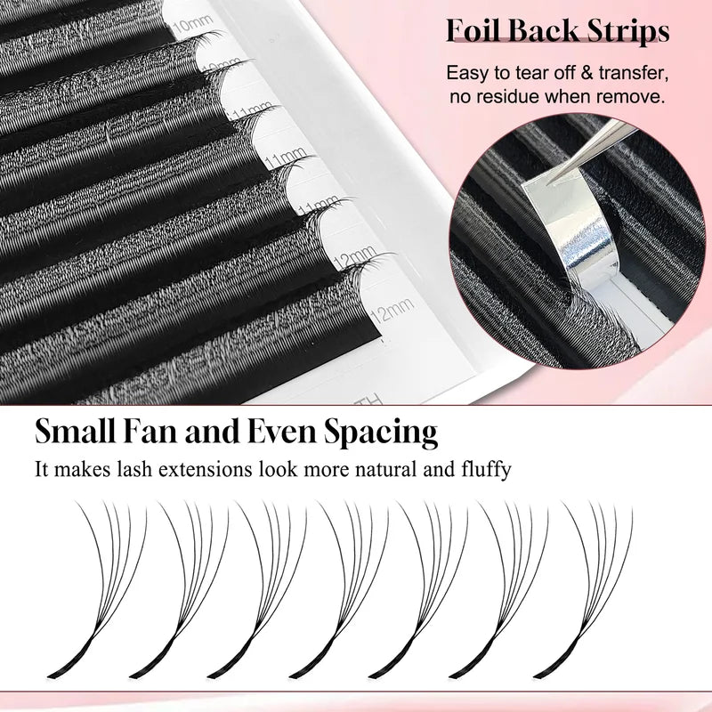 False Eyelash Extensions - Natural Soft Volume Fans with 3D/4D/5D W-Shaped Lashes