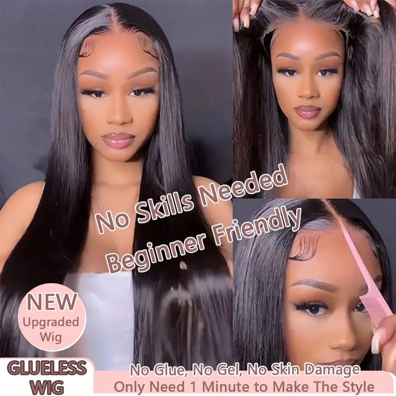 180% Bone Straight Glueless Lace Closure Human Hair Wig - Ready to Wear, Pre Plucked, 6x4 & 5x5 Closure Styles