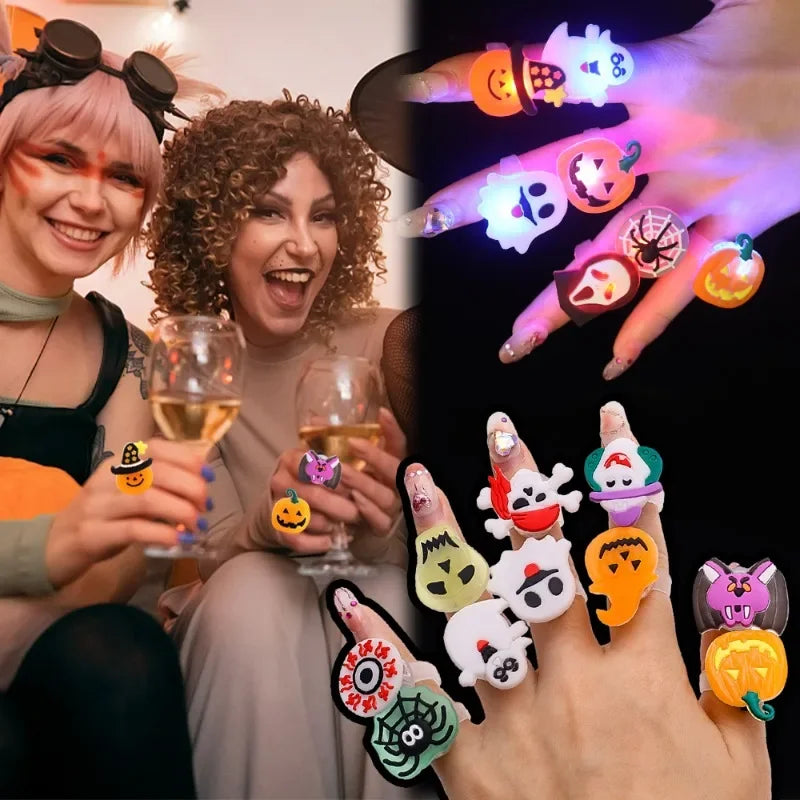 LED Halloween Light Up Ghost and Bat Rings - 10-100 Pack Flashing Party Favors