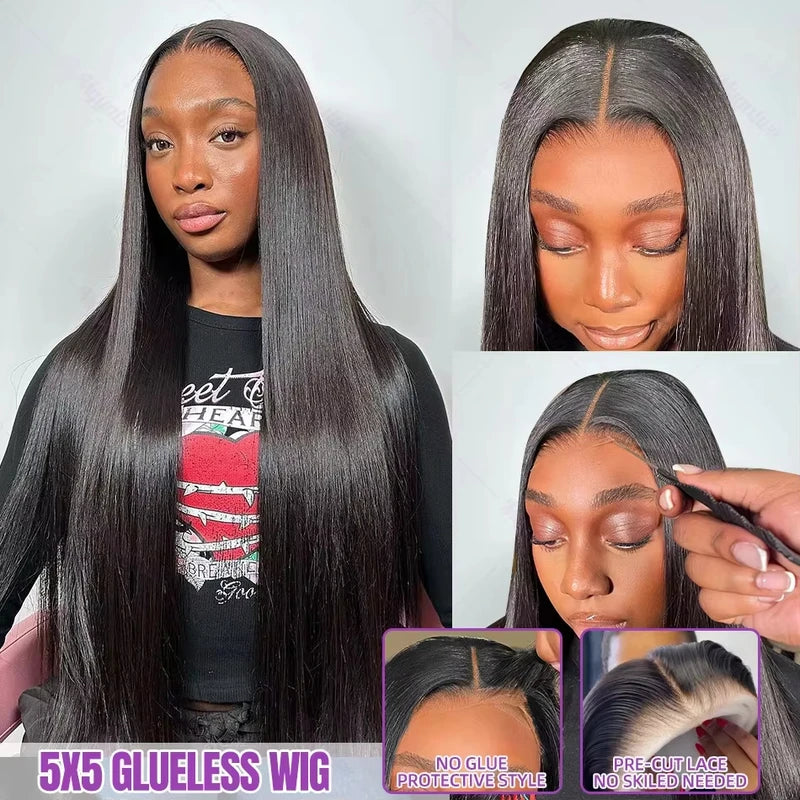 Pre Plucked Human Hair Wigs 4x4 & 5x5 Closure, Brazilian Natural Black, 20-38 Inch