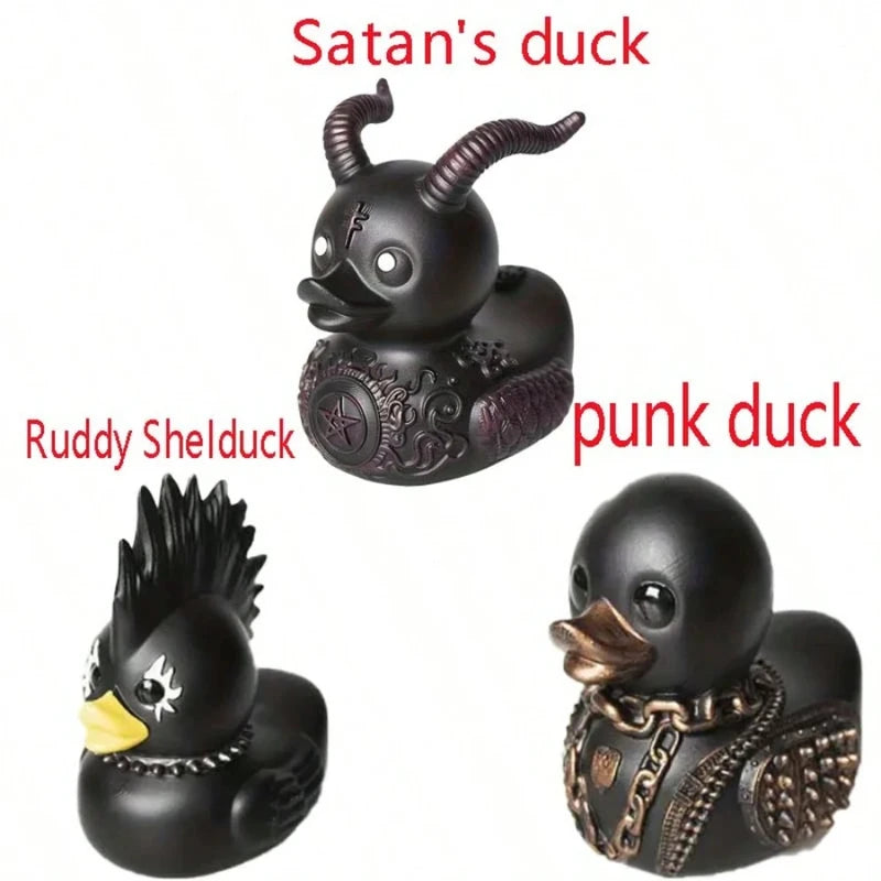 Gothic Punk Rock Duck Resin Statue Halloween Decor Animal Sculpture Home Ornament